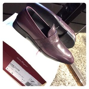 Ferragamo plum slip on loafers
